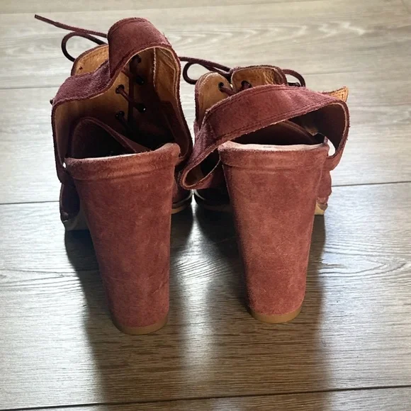 Anthropologie Schuler & Sons Philadelphia Lace Up Peep Toe Heels - Picture 6 of 11